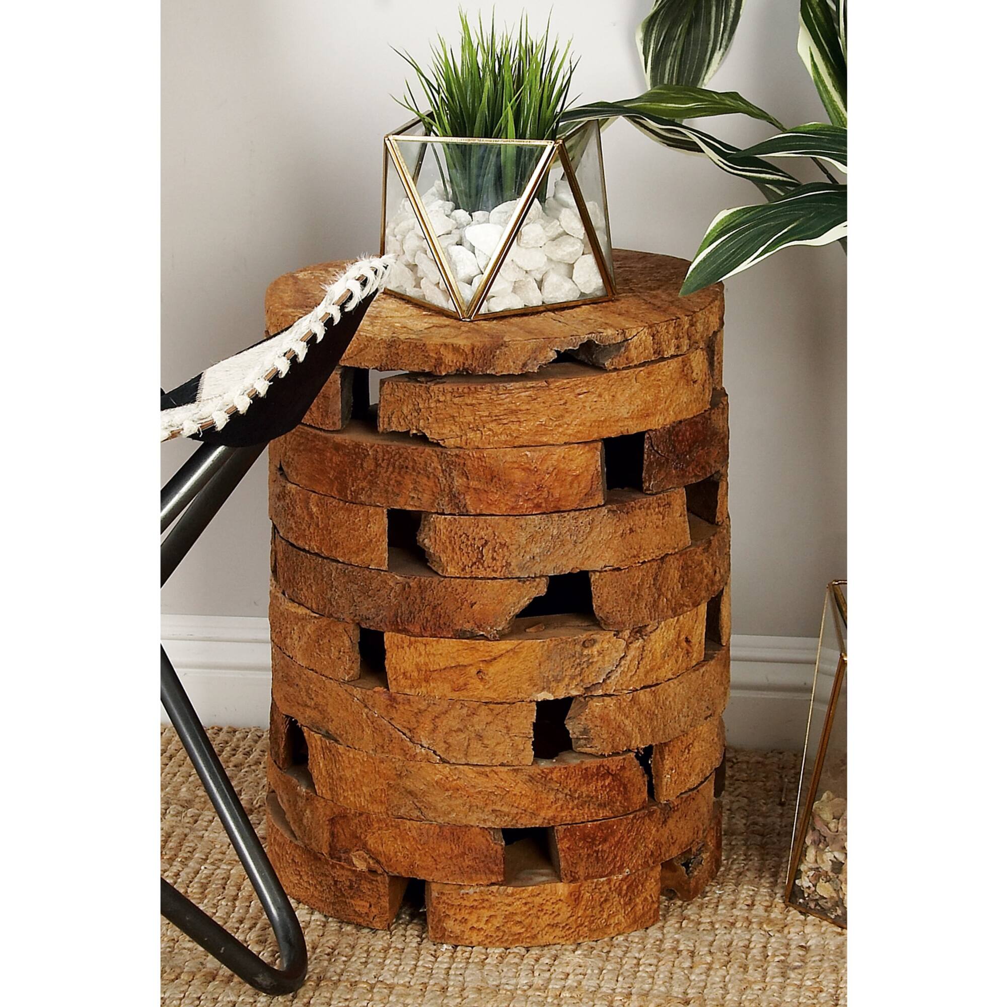 18" Brown Teak Contemporary Stool